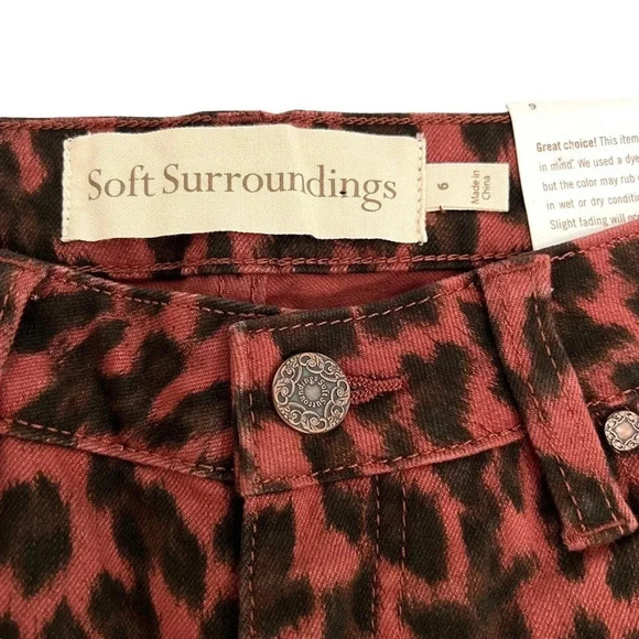 SOFT SURROUNDINGS Ultimate High Rise Leopard Skinny Ankle Jeans Red Size 6 NEW - Picture 10 of 13
